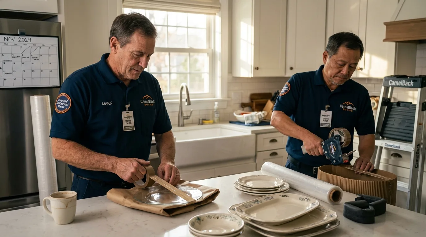 Professional crew packing kitchen dishware in Corydon, IN